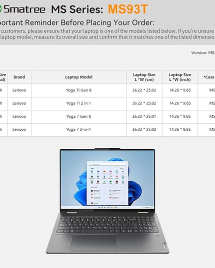 Smatree MS93T Hard EVA Protective Sleeve Case with Stand Compatible for 16 inch Lenovo Yoga 7/7i 2 in 1, for 16 inch Lenovo Yoga 7/7i Gen 8