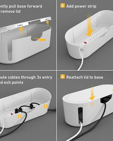 D-Line Cable Management Box, Power Strip Holder, Floor Outlet Hiders, Desk Cord Organizer, Cover TV Wires, Wire Storage – 16.5 in (Length) x 6.5in (Width) x 5.25in (Height) - Large, White