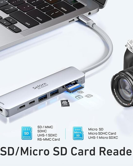 USB C Hub HDMI Adapter for MacBook Pro/Air, 7 in 1 USBC Dongle with HDMI, SD/TF Card Reader, USB C Data Port,100W PD, and 2 USB 3.0 Compatible for MacBook Pro/Air, Dell XPS, Lenovo Thinkpad.