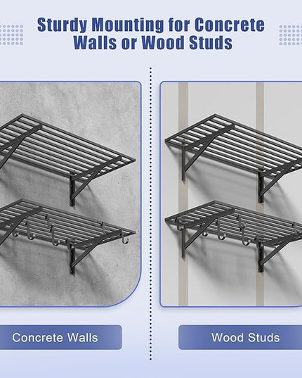 2-Pack 2x4ft Garage Shelving Wall Mounted, 2' x 4' Heavy Duty Garage Storage Shelves with Hooks, 400LB Capacity