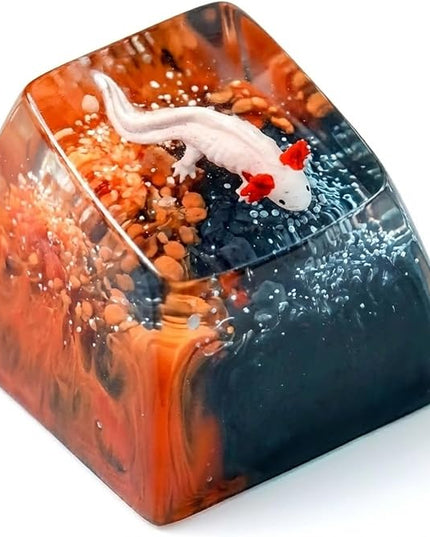 Pink Axolotl Artisan Keycap Orange Black Ocean Coral R1 SA Profile Custom Keycaps 1U ESC Handmade Resin Gaming Animals Key Cap Cherry MX Switch Compatible Mechanical Keyboard Axolotl Lover Gift