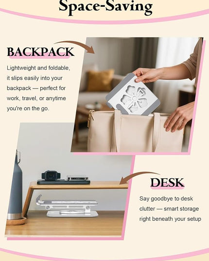 Tablet Stand for iPad, 360° Rotating Aluminum Foldable Holder – Adjustable Desk Stand | Fits iPad Pro 12.9/11,Samsung Galaxy Tab – Portable for Home, Office & Travel,Silver