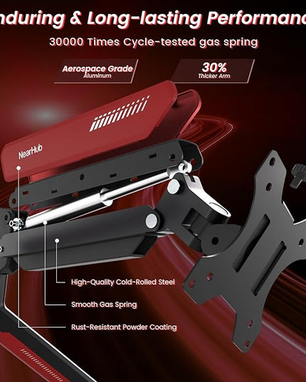 Dual Monitor Mount Gaming for Computer Screen 13-32" and up to 22 lbs,360° Rotation,+90° to -45° Tilt,180° Swivel,with C Clamp and Grommet Base,Integrated Cable Management,75x75/100x100 VESA,RED