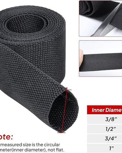 2 in 1 Ratio Heat Shrink Fabric Braided Sleeving, 1" - 24 feet Soft, Flexible and Sealing Black Shrinkable Braiding Sleeve