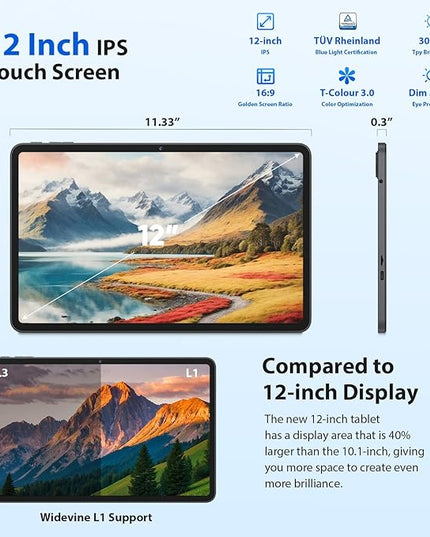 JJGJ 2026 12 Inch Android 16 Tablet with Keyboard, 24GB+256GB+2TB Expand, 2K Gemini AI Tablet with 5G WiFi, Octa-Core, 8000mAh, BT5.0, 16+8MP, 2 in 1 Tablets PC with Case, Mouse, Stylus (Silver Case)