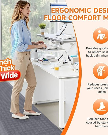 StepRite 1” Thick Kitchen Mats for Floor, Anti Fatigue Kitchen Rugs, Non-Slip,Heavy Duty Waterproof Kitchen Rug, Standing Desk Mat, Gifts for Friends, Family, Home, Kitchen, Office (72" x 20", Grey)