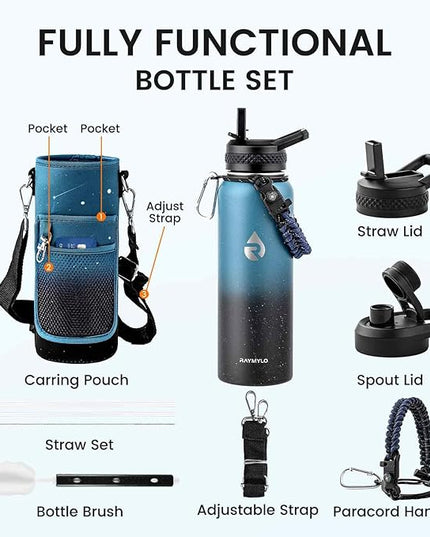 40oz Insulated Water Bottle, Triple Wall Vacuum Stainless Steel Water Bottles, Keeps Cold 48H, Reusable Metal water flask Jug for Gym, Sports, Camping, Hiking,Travel, Starry Sky-Indigo/Black