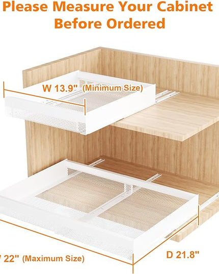 Hisencn Pull Out Cabinet Organizer, Expandable Width 13.9"-22", 21.8" Deep Heavy Duty Slide Out Drawer for Kitchen Cabinets, No Drill Roll Out Shelves with Adhesive Nano Film (White)