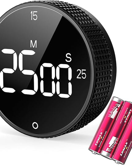 Magnetic Kitchen Timer for Cooking with Loud Alarm - Large LED Display Rotating Countdown Pomodoro Timer, Preset 5/15/25 Mins Easy for Seniors and Kids，for Baking Grilling Studying