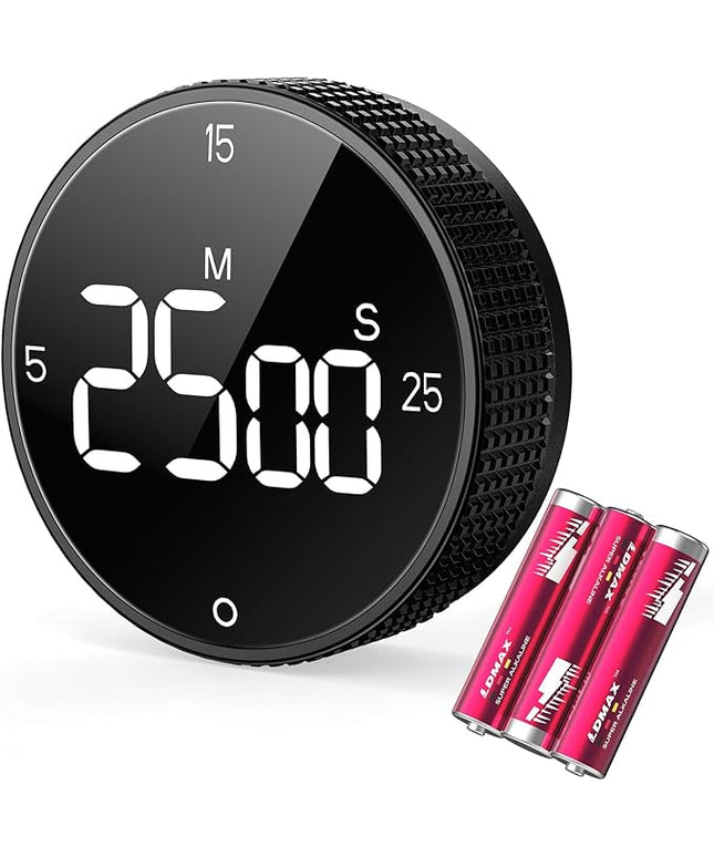 Magnetic Kitchen Timer for Cooking with Loud Alarm - Large LED Display Rotating Countdown Pomodoro Timer, Preset 5/15/25 Mins Easy for Seniors and Kids，for Baking Grilling Studying