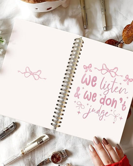 Cute Pink Bow Spiral Notebook Journal for Note Taking, Cute Preppy School Supplies Teen Girls Women, Coquette Stuff Hardcover Spiral Notebook 5.5x8.3