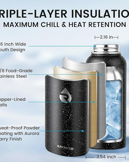 32oz Insulated Water Bottle, Triple Wall Vacuum Stainless Steel Water Bottles - Keeps Cold 48H, Reusable Metal water flask Jug for Gym, Sports, Camping, Hiking,Travel, Starry Sky-Black