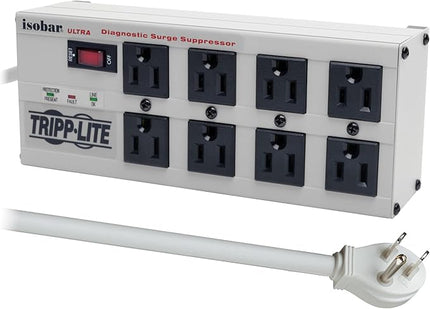 Tripp Lite ISOBAR8ULTRA Isobar 8 Outlet Heavy Duty Power Strip Surge Protector, 3840 Joules, 12ft Cord, Flat Plug, Metal Power Strip, Industrial Garage Work Shop Bench, Under Desk and Wall Mountable