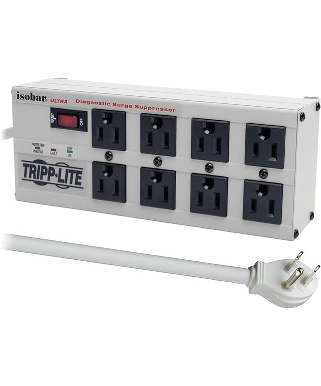Tripp Lite ISOBAR8ULTRA Isobar 8 Outlet Heavy Duty Power Strip Surge Protector, 3840 Joules, 12ft Cord, Flat Plug, Metal Power Strip, Industrial Garage Work Shop Bench, Under Desk and Wall Mountable