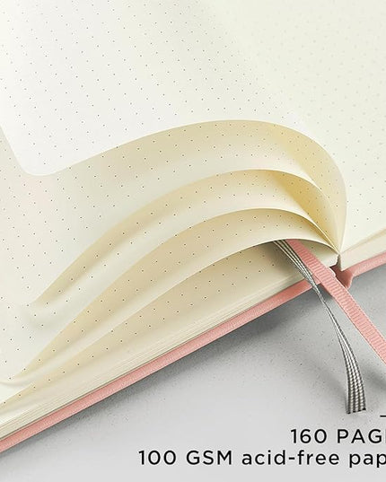 &And Per Se Dotted Journal Notebook, A5 Hardcover Leather Bullet Dotted Journal, 160 Pages 100 gsm Thick Paper，3 Sheets of Stickers Included - 5.7'' x 8''（Pink）