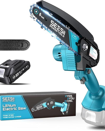 Seesii Mini Chainsaw, 6-inch Mini Chainsaw Cordless, Handheld Electric Power Chain Saw with Battery, for Tree Trimming Wood Cutting,Gifts for Father, Dad, Husband, Men