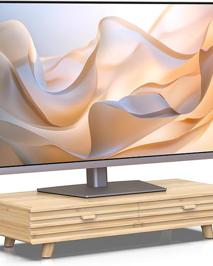 Bamboo Monitor Stand with Drawer - Desk Organizer with Cable Management & Storage, Ergonomic Laptop Riser for Home Office (220lbs Capacity, 24 inch ,Natural)