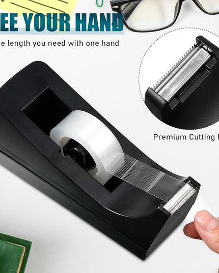 Thenshop 30 Pcs Desk Staplers Tape Dispensers Sets Black Staplers for Desktop Office with Standard Staples Black Holder with White Tape for Office School