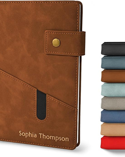 Promot Personalized Notebook - A5 Lined Leather Bound Journal for Writing Women Men - Hardcover Executive Notebook, Daily Journal, Travel Diary, Gift Idea, Custom Embossed Text with Gold Metallic Foil
