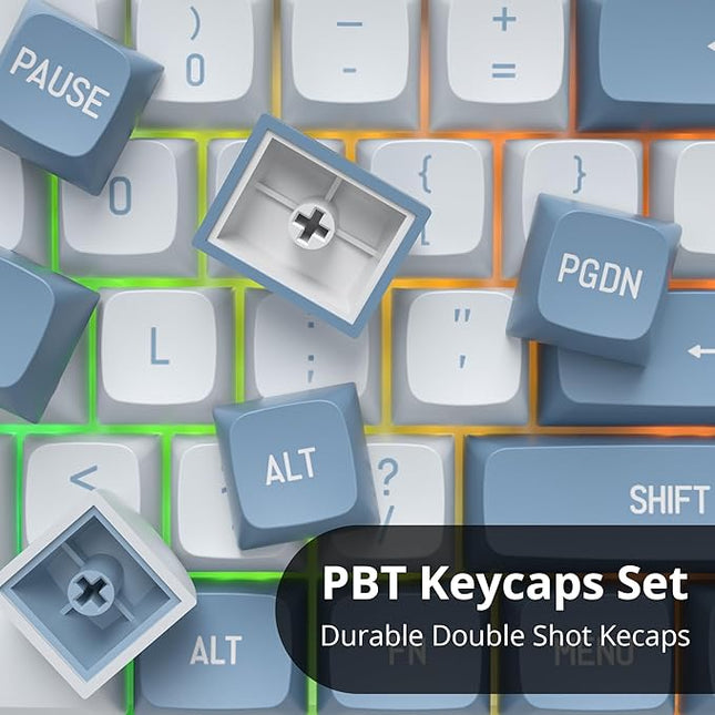 PBT Blue Keycaps 60 Percent with 6.25U Space Bar OEM Profile for Cherry MX Switch Mechanical Gaming Keyboard (CSA-Shoko)