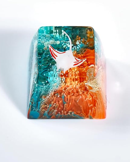 Manta Ray Artisan Keycap Green Orange Coral Reef R1 SA Profile Custom Sea Creatures Keycaps 1U ESC Handmade Gaming Resin Key Cap Cherry MX Switch Compatible Mechanical Keyboard Manta Ray Lover Gift