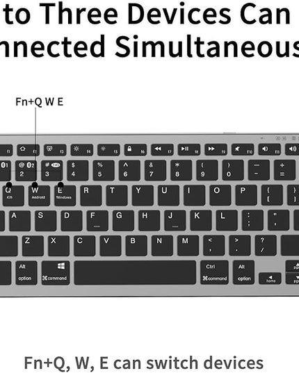 JKSML Wireless Keyboard with 78 Keys, Bluetooth and 2.4 GHz Wireless, Low Profile, Fluid Quiet Typing, 12 Programmable Keys, USB C Rechargeable, for Phone, Tablet, PC, Laptop, Smart TV - Black