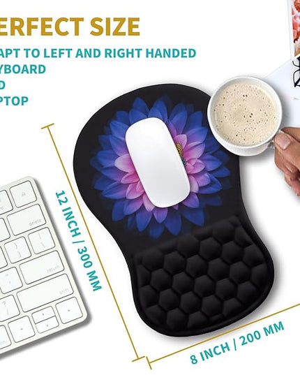 Hokafenle Ergonomic Mouse Pad Wrist Support, Wrist Rest Mousepad for Carpal Tunnel Pain Relief with Integrated Memory Foam Slope Massage Bulge (11.8x7.9 inch,Butterfly Lotus Floral
