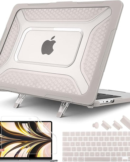 Batianda Extreme Heavy Duty Case for New MacBook Air 13.6 inch 2025 M4 2024 2022 A3240 A3113 A2681 - Anti-Slip Rubberized Stand (Holds 25lbs) Honeycomb Exoskeleton Max Cooling & Stability - Rock Gray