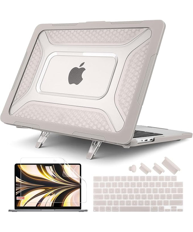 Batianda Extreme Heavy Duty Case for New MacBook Air 13.6 inch 2025 M4 2024 2022 A3240 A3113 A2681 - Anti-Slip Rubberized Stand (Holds 25lbs) Honeycomb Exoskeleton Max Cooling & Stability - Rock Gray