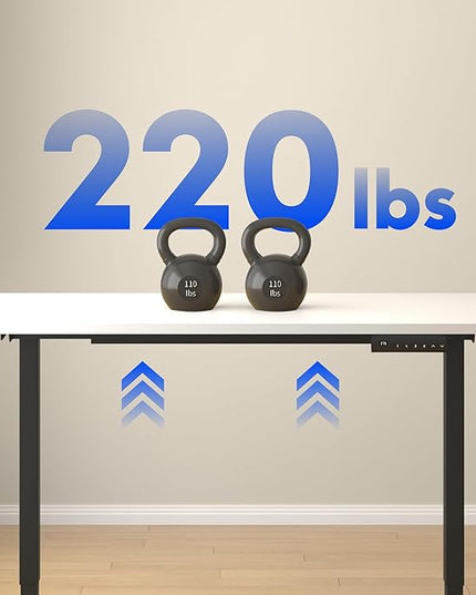 FLEXISPOT E3 Dual Motor Electric Standing Desk 55 x 28 Sit Stand Up Desk, Holds 220 lbs, Adjustable Height w/Memory Presets, One-Piece White Desktop & Black Frame, Ships in 2 Boxes