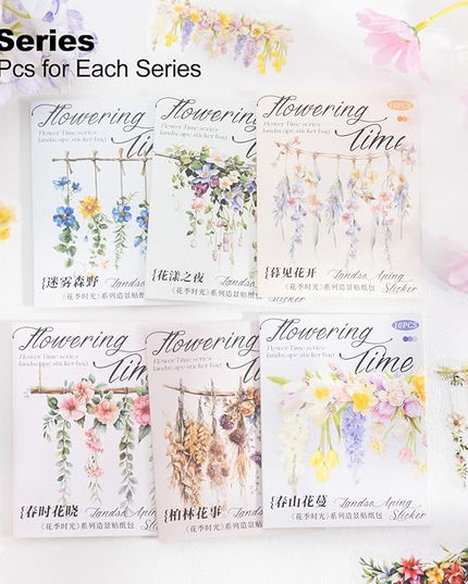 AuriicLeaf Hanging Floral PET Stickers Set, 60PCS Botanical Flower Stickers for Scrapbooking, Journaling, DIY Crafts, and Art Supplies