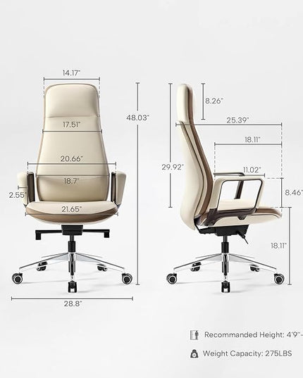EUREKA ERGONOMIC Alto Leather Desk Chair, Silicone Leather Office Chair with Wheels, High Back Office Chair, Executive Office Chair Comfy for Home & Office, Off-White