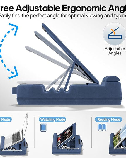 Laptop & Tablet Desk for Lap with Cushion, Computer Lap Desk Laptop Pillow for Couch, Bed, Car, Adjustable Computer Pillow Stand As Carrying Case for up to 15'' PC/Mac, Tablet, iPad, Kindle, Blue