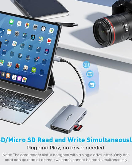USB C Docking Station Dual Monitor, 10-in-1 USB C to Dual HDMI Adapter with 2HDMI Ports, USBC & USBA 3.0, SD/Micro SD, 100W PD, Laptop Docking Station for Dell XPS/HP/Lenovo/Mac/Surface etc
