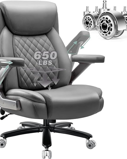 650LBS Large Heavy Duty Office Chair with 5D Flip Arms,Comfy Big and Tall Executive Office Desk Chair with Pocket Spring Cushion,High Back Computer Chair with Lumbar Support,Dual Rubber Wheel