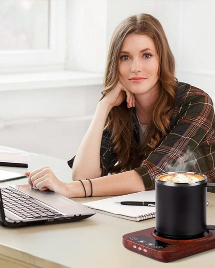 Coffee Mug Warmer and Mug Set with Automatic Timer Coffee Mug Warmer and 16 oz. Mug for Hot Coffee, Milk Tea, Water, Cocoa, etc. for Corporate/Home Office use.R1 Woodgrain Finish.