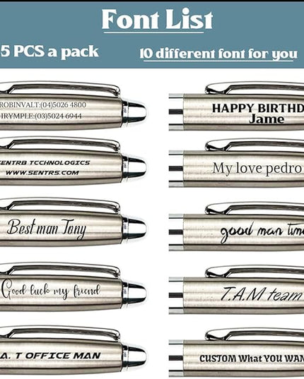 Ancolo Personalized Executive Business Pens - Medium Point Black Ink with 10 Extra Refills Custom with Your Name or Message, Gift for Students/Teacher/Manager/Lawyer/Professor 5PCS/Pack