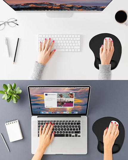 ITNRSIIET Ergonomic Mouse Pad, Cushioned Gel Wrist Rest, Non-Slip Base, Smooth Surface, Cute Multi-Color, 9.5 x 8.2 in, Black