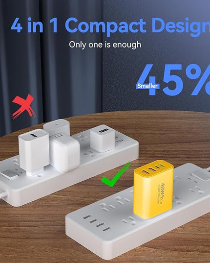 USB C Wall Fast Charger Block, 40W 4-Port Type C Chargers Fast Charging Blocks PD Power Charger Adapter+QC 3.0 USB Multiport Charger Brick for Phone 17/16/15/14/13/12 Pro Max, i-Pad, Galaxy S25-2Pack