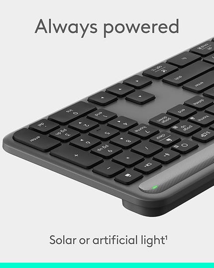 Logitech Signature Slim Solar+ Wireless Bluetooth Keyboard K980, Solar and Artificial Light Powered, Up to 10 Years Battery Life, Customizable Keys - Graphite