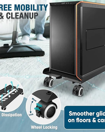 Seloom Computer Tower Stand, Adjustable PC Stand, Heavy-Duty Mobile CPU Tower Holder with Rolling Caster Wheels, Fits Most Gaming Desk Floor