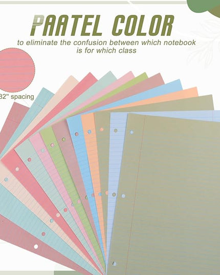 PerKoop 600 Sheets Colored Loose Leaf Paper 8.5" x 11" college ruled Lined 3 Hole Punched notebook Filler Paper for 3 Ring Binders Office School Supplies (Earthy Color)