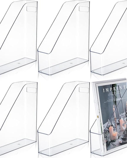 6 Pcs Clear Acrylic Magazine File Holder Plastic Desk Organizer with Handle Basics Vertical Magazine Rack Desk Folder Document Storage Organizer for Home Office School Work Study Desktop Supplies