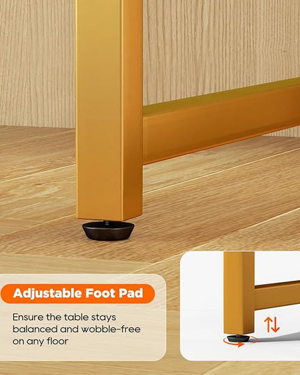 PayLessHere | 63 Inch Computer Desk | White Gold | Office Desk with Metal Frame, Adjustable Feet | Water-Resistant, Scratchproof Surface | Sturdy Writing Table for Home Office or Study | Pack of 1