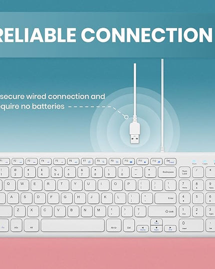 Perixx PERIBOARD-213W Wired Quiet USB Scissor Keyboard - 14.45x4.76x0.70 Inches - Compact Design with Number Pad - White - US English (PERIBOARD-213US)