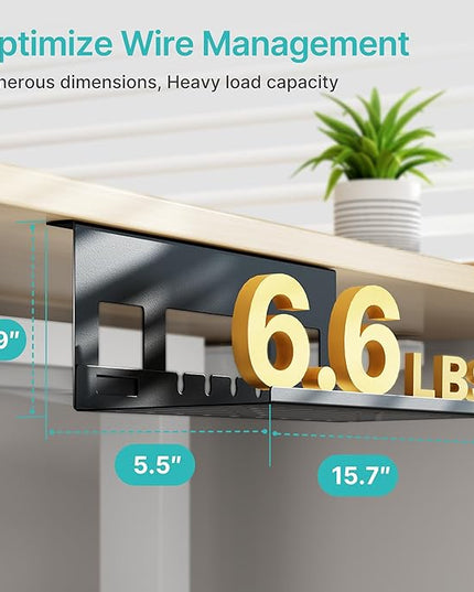 Under Desk Cable Management Tray, 15.7 Inches Metal Cord Organizer Rack, Desk Tray for Power Strip, Cord, Wire, Easy Mounting Cable Management Under Table for Home Office, Black