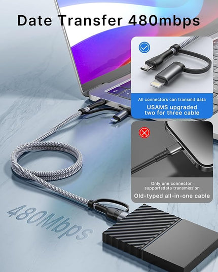 XUDUO 4 in 1 Charging Cable [2Pack 6.6FT] Fast Charging Cord Apple MFi Certified Lightning Cable Nylon Braided 60W Multi USB C Cable for iPhone 16/15 14 13 12 iPad Samsung Galaxy MacBook iPad Tablets