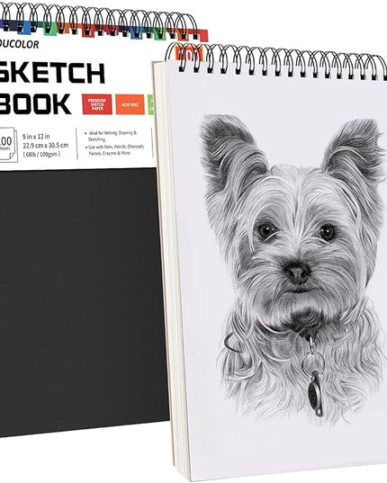 Professional Drawing Supplies for Sketch, Charcoal, Colored, Graphite, Pastel Pencils & Sticks. Soucolor 2-Pack 9" x 12" Sketch Book, 200 Sheets Spiral Bound 68lb/100gsm Paper for Kids Adults Artists