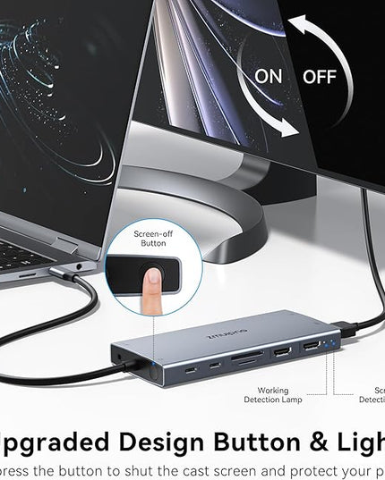 USB C Laptop Docking Station with 2 HDMI 4K@60Hz+DP 8K@30Hz for Dell HP 15 in 1 USB C Hub Triple Display Multiple Adapter Dongle with USB A Port+Button+PD+Ethernet+SD/TF+Audio for Thinkpad Surface