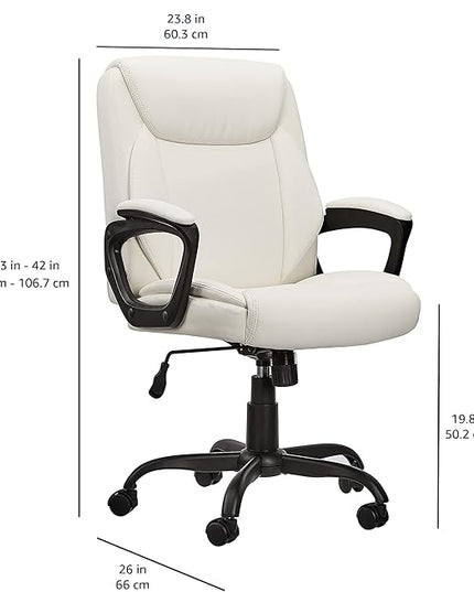 Amazon Basics Classic Puresoft PU Padded Mid-Back Height Adjustable Office Computer Desk Chair with Armrest, 26"D x 23.75"W x 42"H, Cream